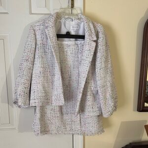 Elle Women's Tweed Jacket and Skirt suit - White with multicolor highlights NWT